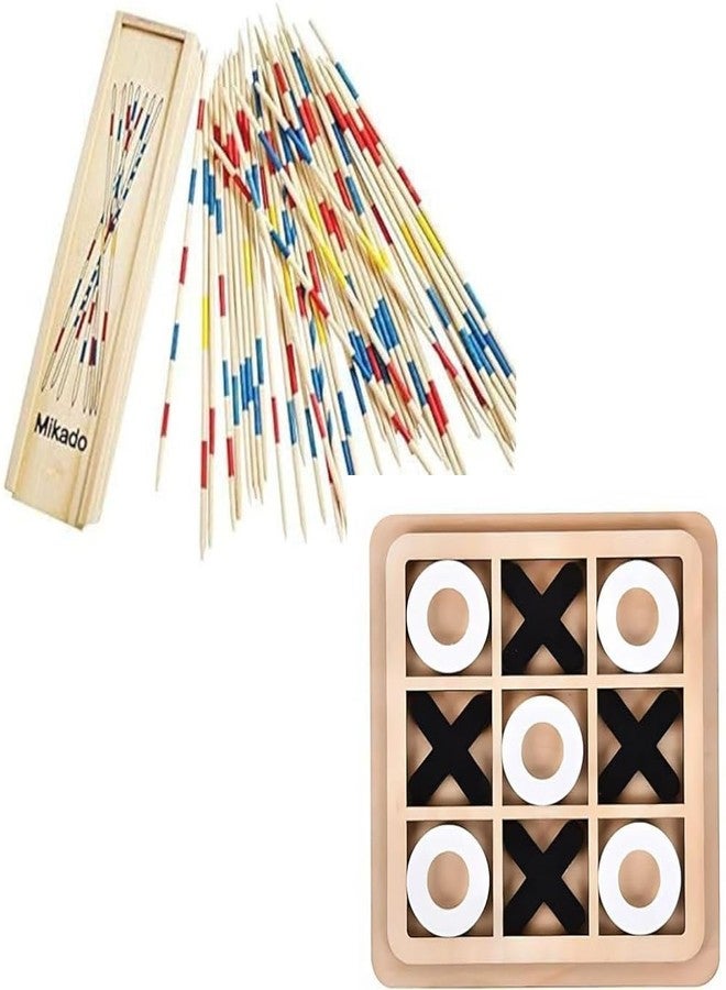 SubiMouIQ Mikado + XOXO Tic Tac Toe Combo | Wooden Pick-Up Sticks Game (31 Pieces) | Fun Indoor Board Game for Kids & Adults | Best Return Gift | Ages 5+ - Image 1